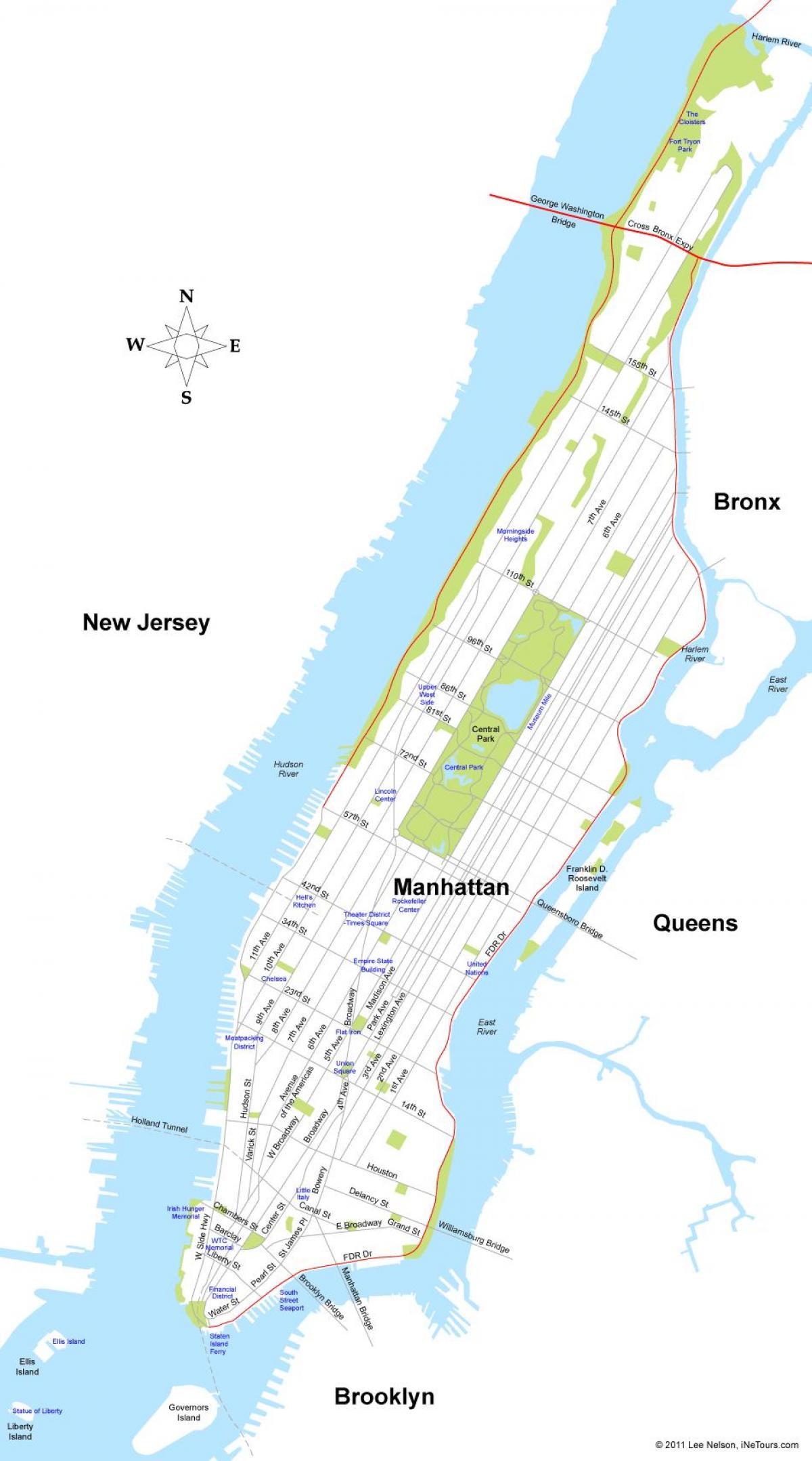 mapa da illa de Manhattan, Nova York