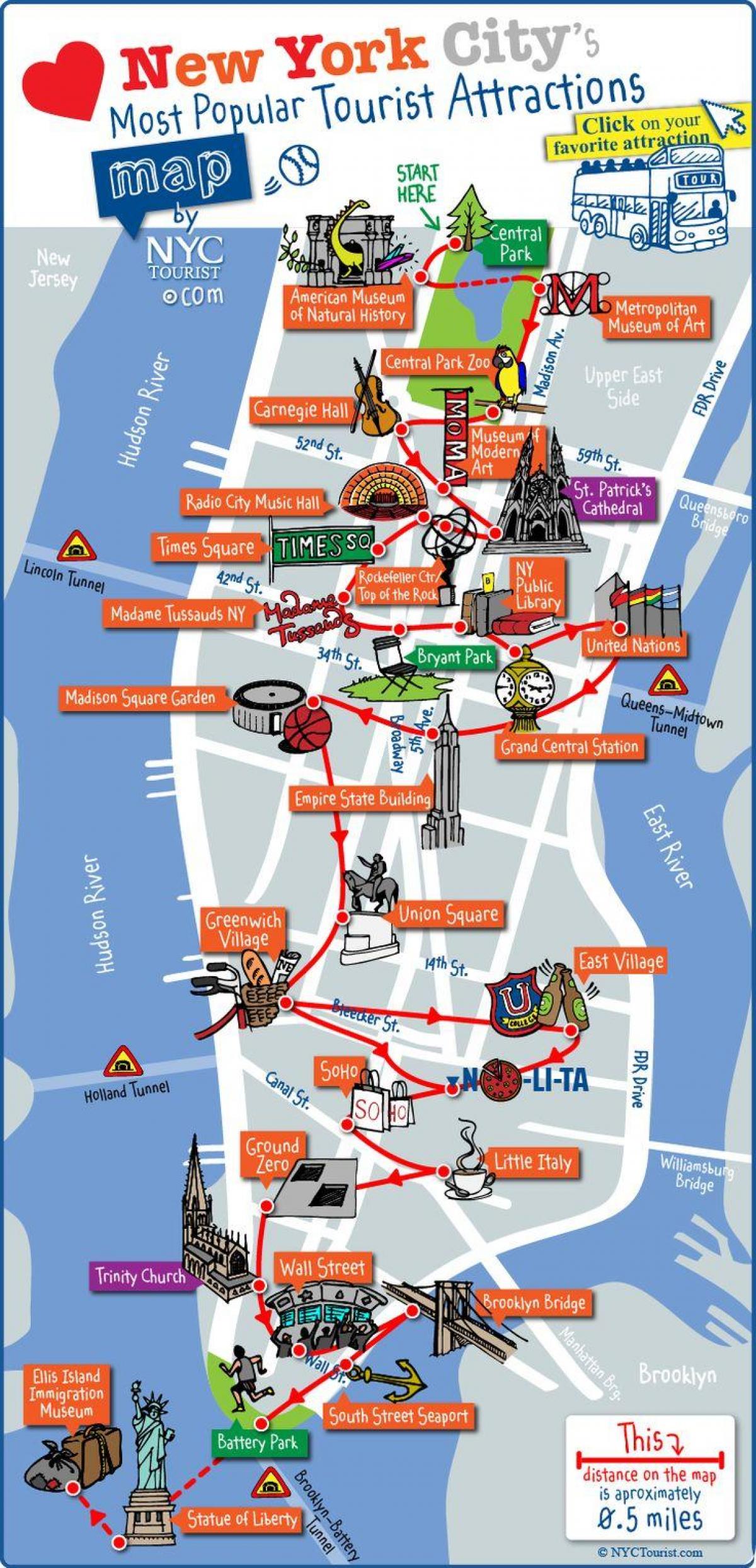 centro de Manhattan atraccións mapa