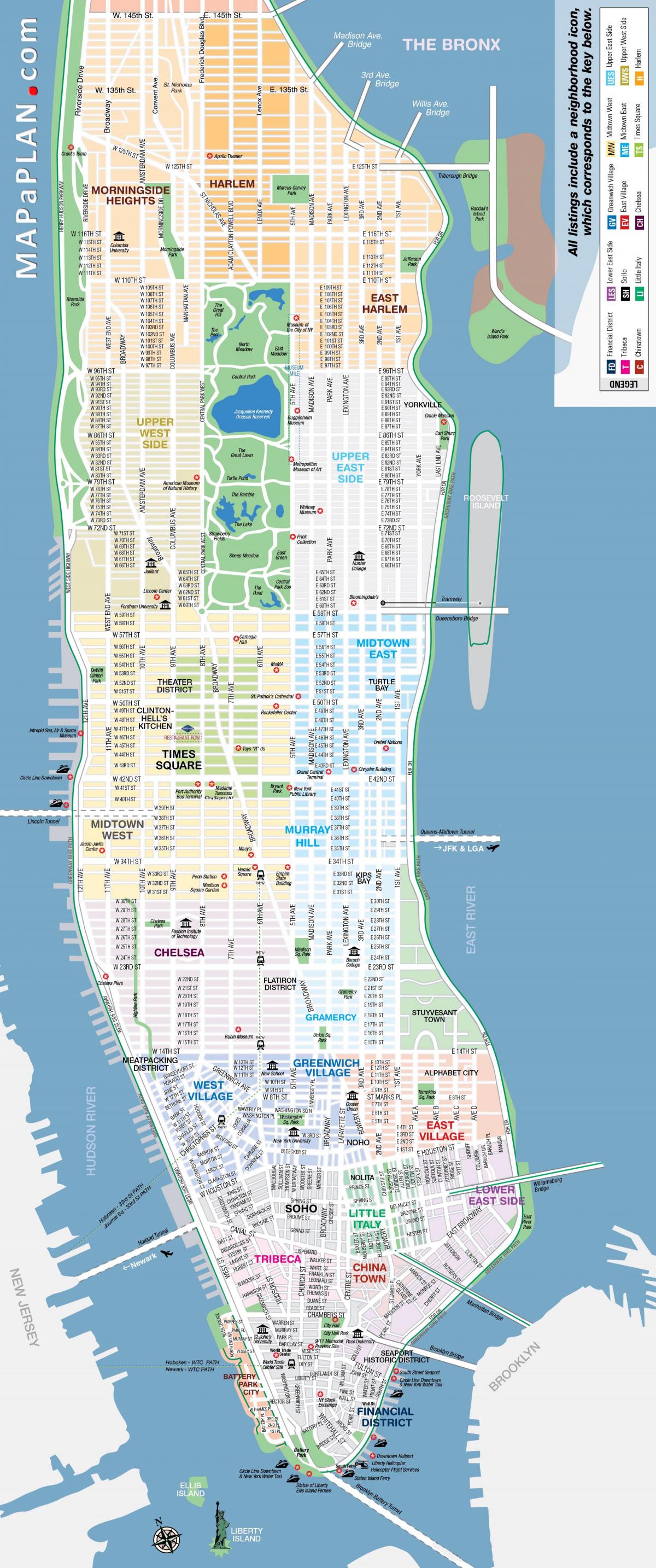 libre de impresión mapa de Manhattan, nova york