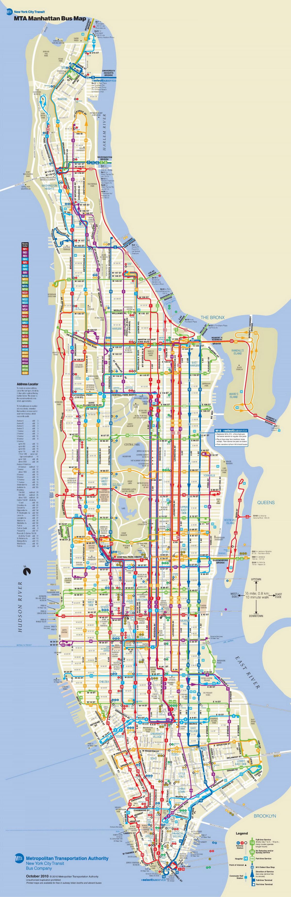 NYC autobús mapa de Manhattan