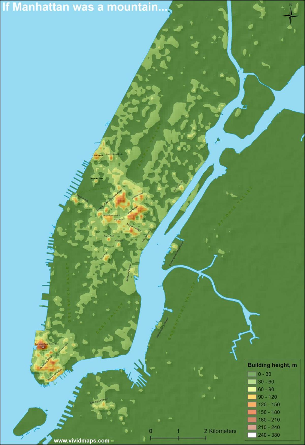 elevación mapa de Manhattan