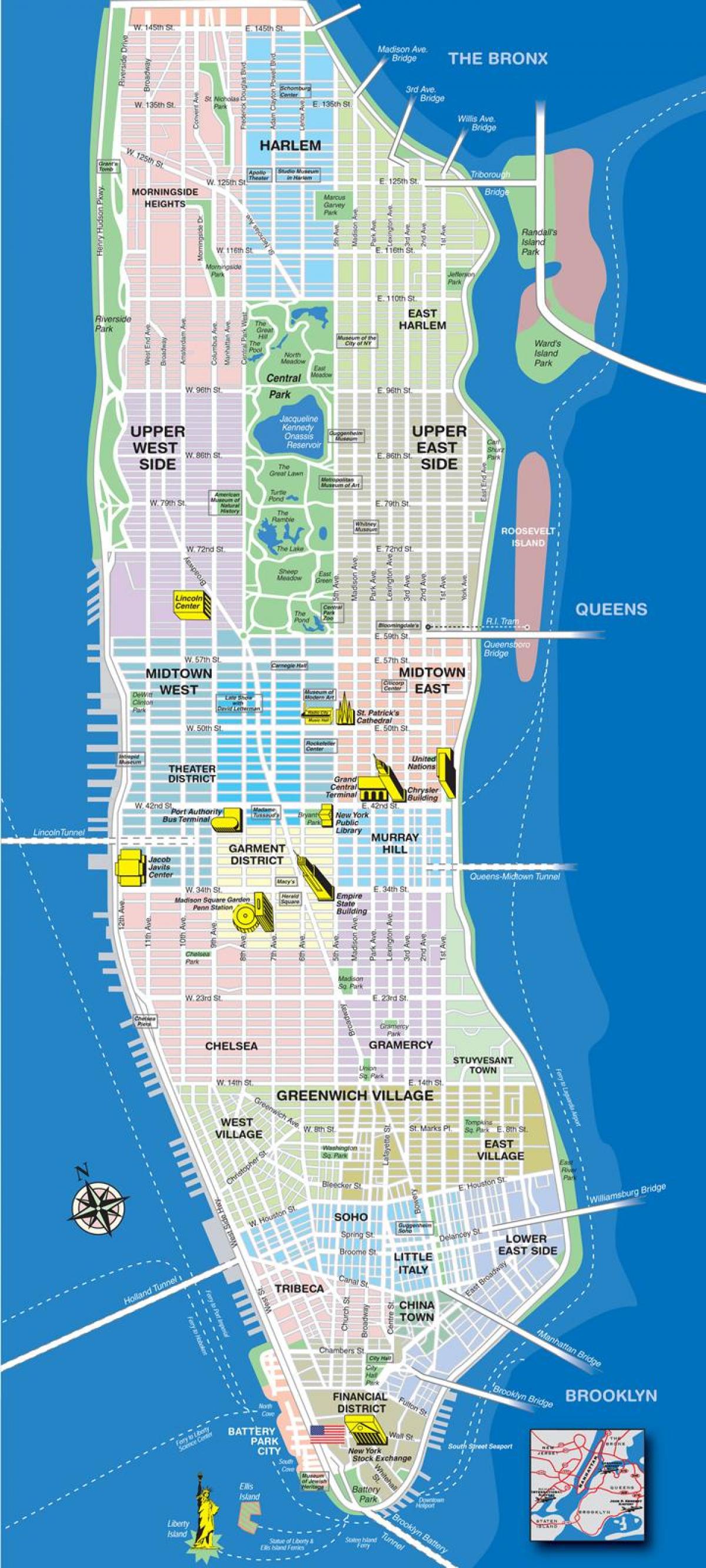 mapa de superior Manhattan barrios