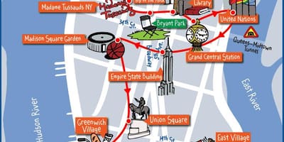 Mapa de Manhattan, Nova York atraccións