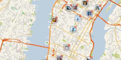 Mapa de Manhattan mostrando atraccións turísticas