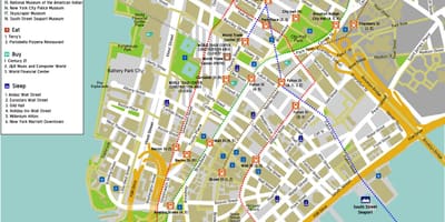 Mapa de Manhattan con nomes de rúas